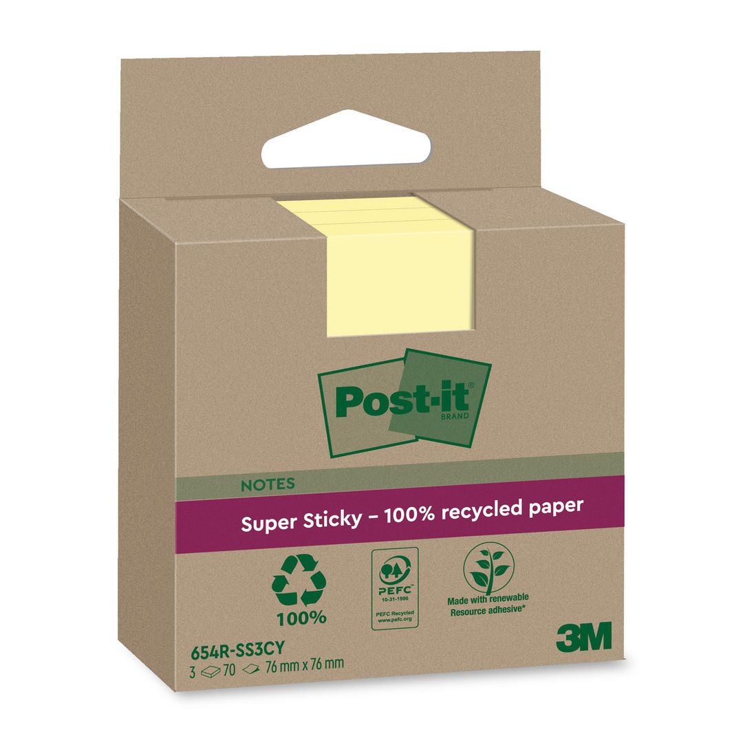 Köp Notes POST-IT SS 76x76mm rec gul 3/fp