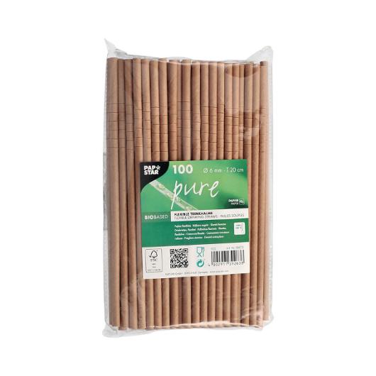 Sugrör PURE papp böjbar 20cm brun 100/fp