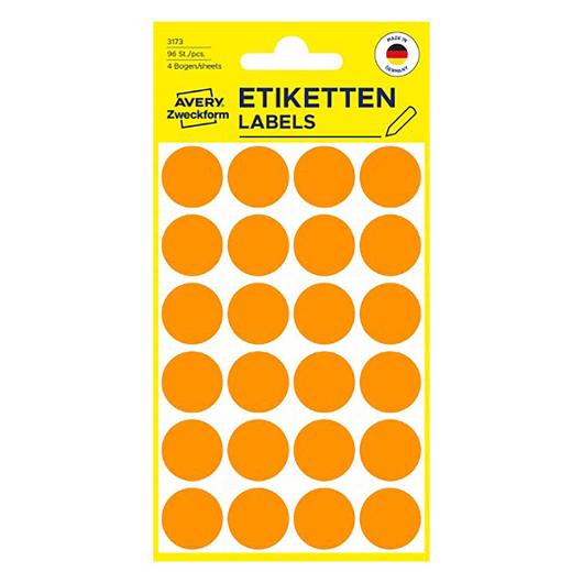 Färgkodningsprick AVERY Ø18mm oran 96/fp