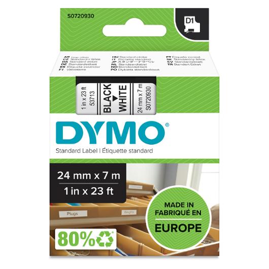 Tape Dymo D1 24mm svart på vit
