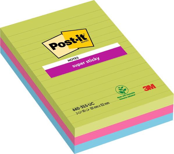 Notes Post-It SS linj Rainbow 102x152mm (3 pack)