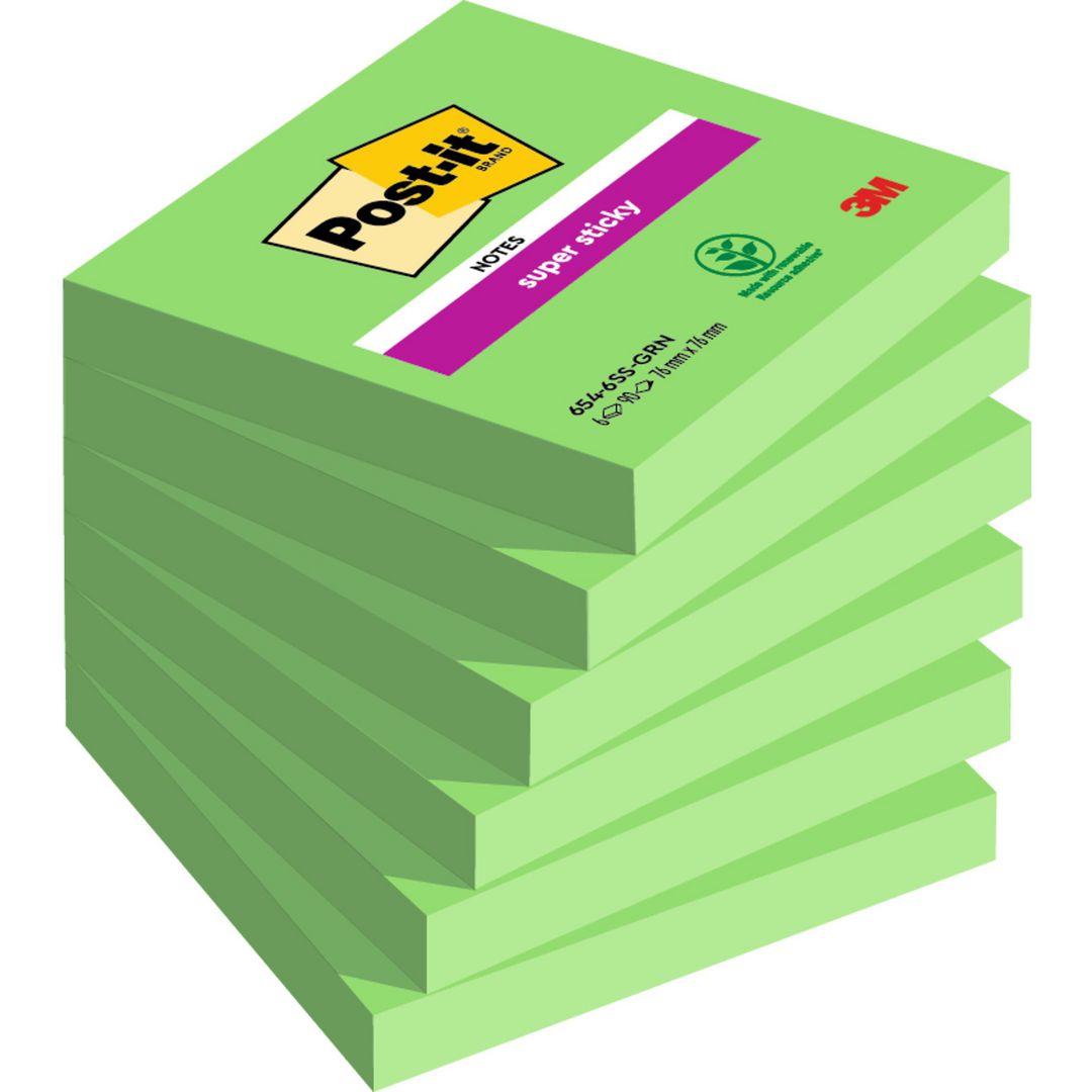 Notes POST-IT 76x76mm grön (6 pack)