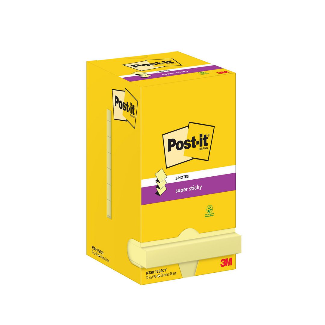 Notes Post-It SS Z-block 76x76mm gul (12 pack)