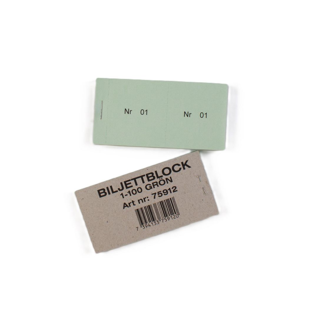 Biljettblock 1-100 grön (10 pack)