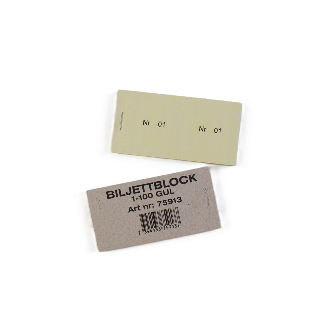 Biljettblock 1-100 gul (10 pack)