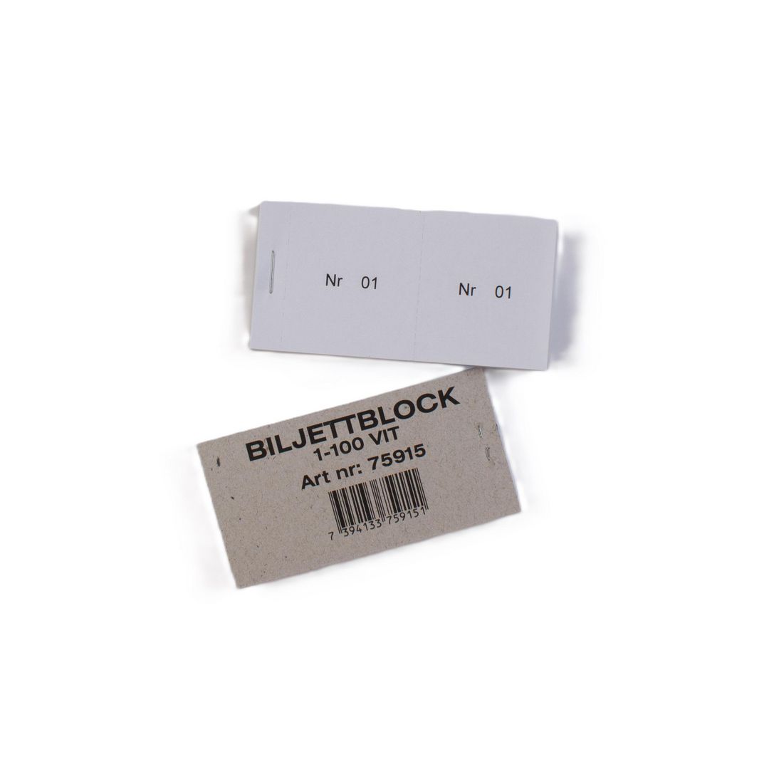 Biljettblock 1-100 vit (10 pack)