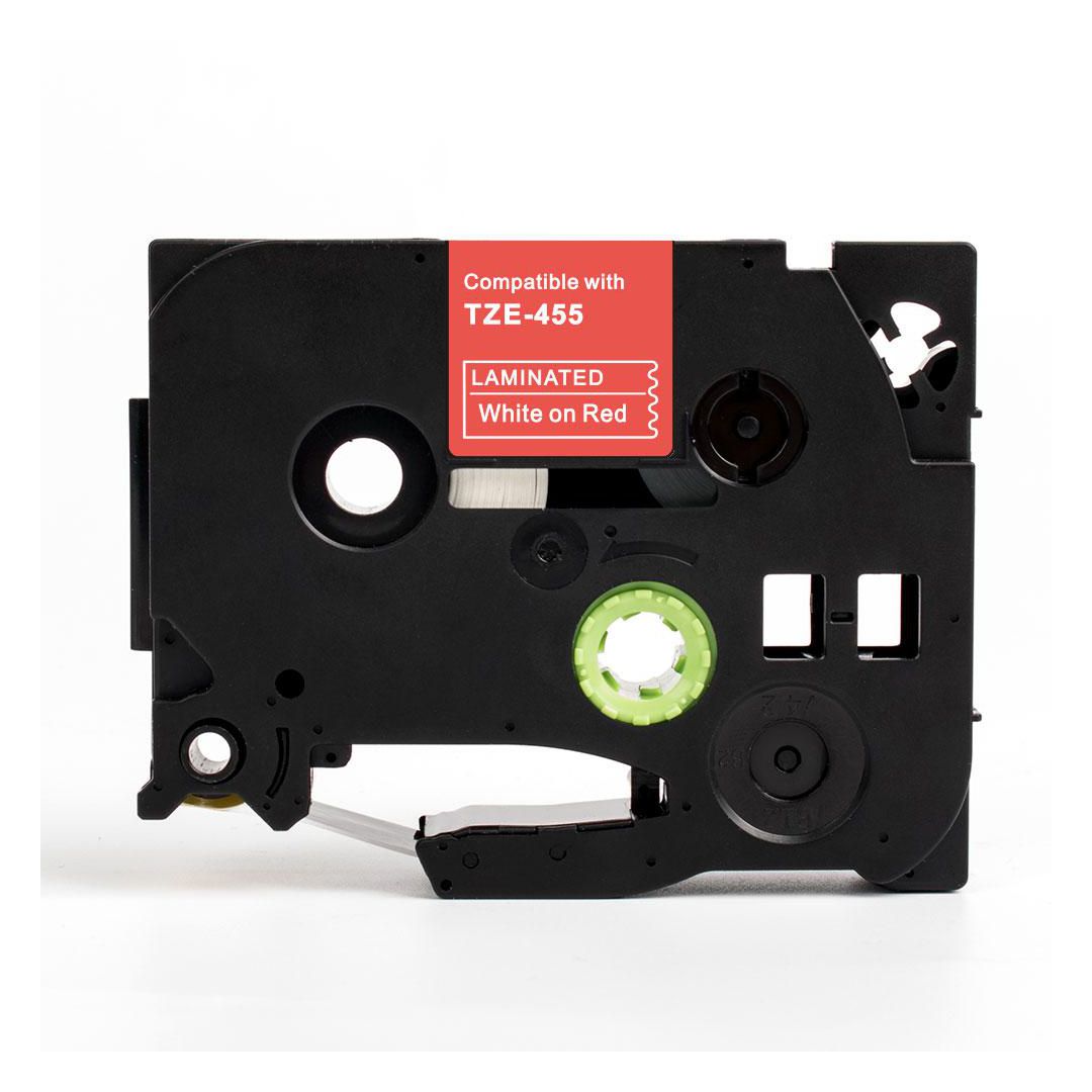 Tape 24mm TZe-455 vit på röd