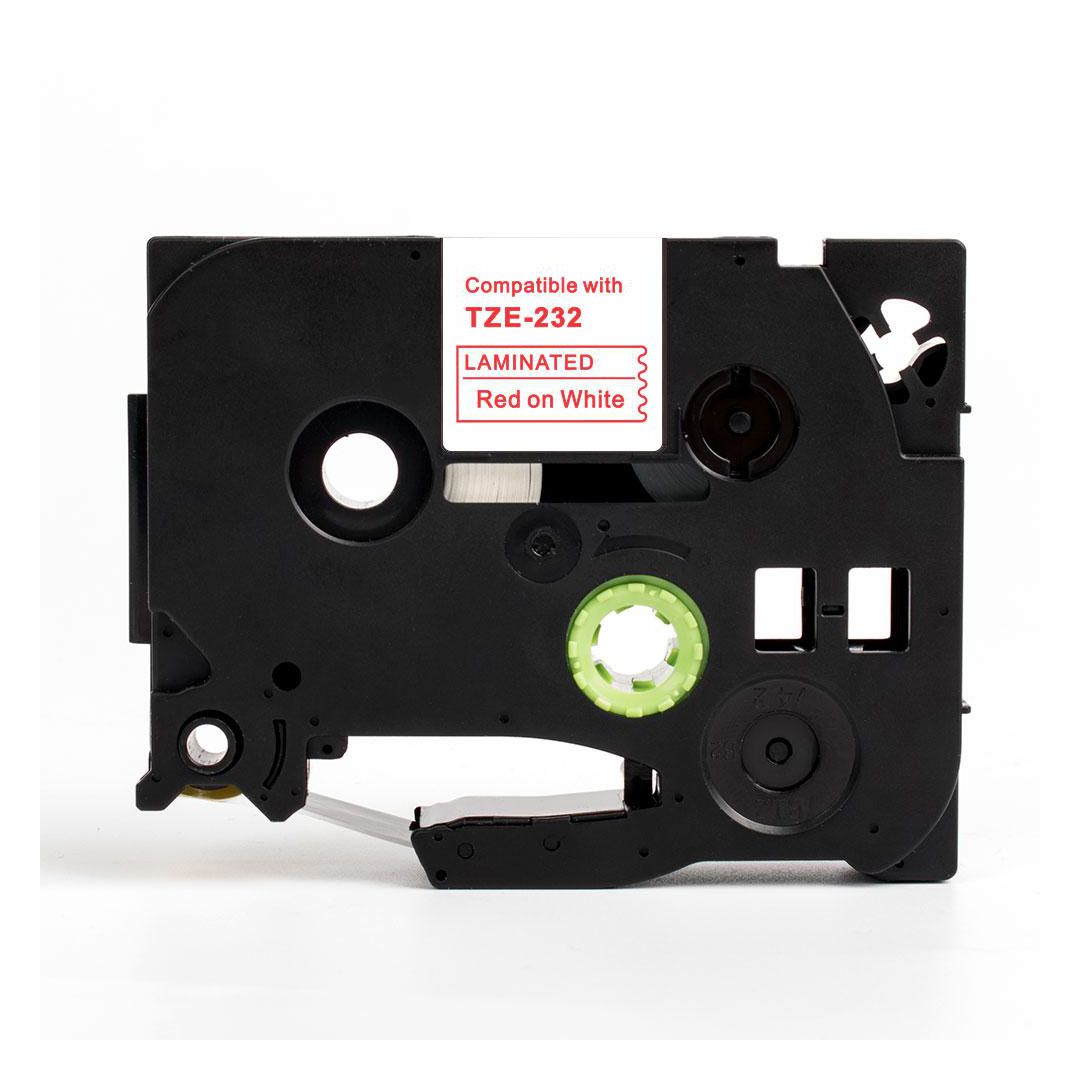 Tape 12mm TZe-232 röd på vit