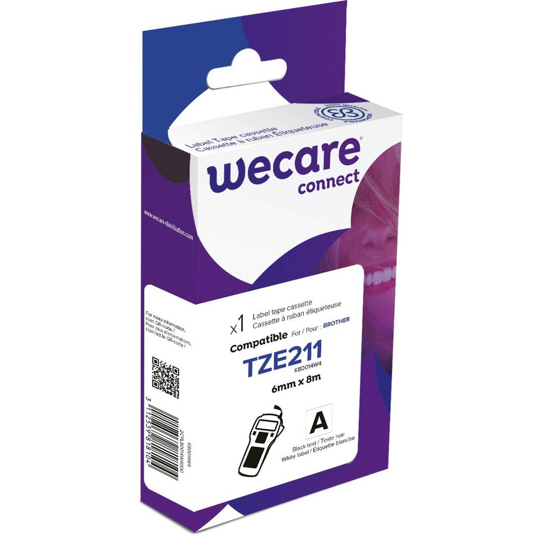 Tape Wecare 6mm TZe-211 svart på vit
