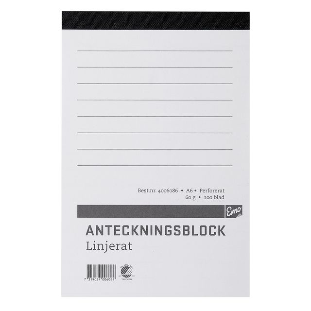 Anteckningsblock A6 100 blad perf linj (5 pack)