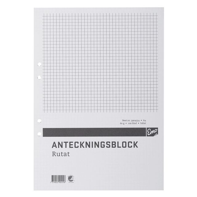 Anteckningsblock A4 100 blad hål TF rut (5 pack)