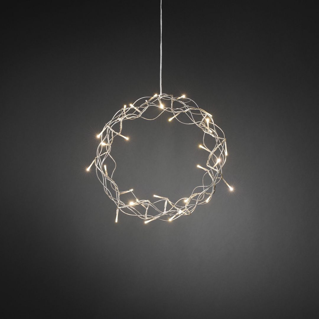 Krans metall 32 varmvit LED 30cm silver
