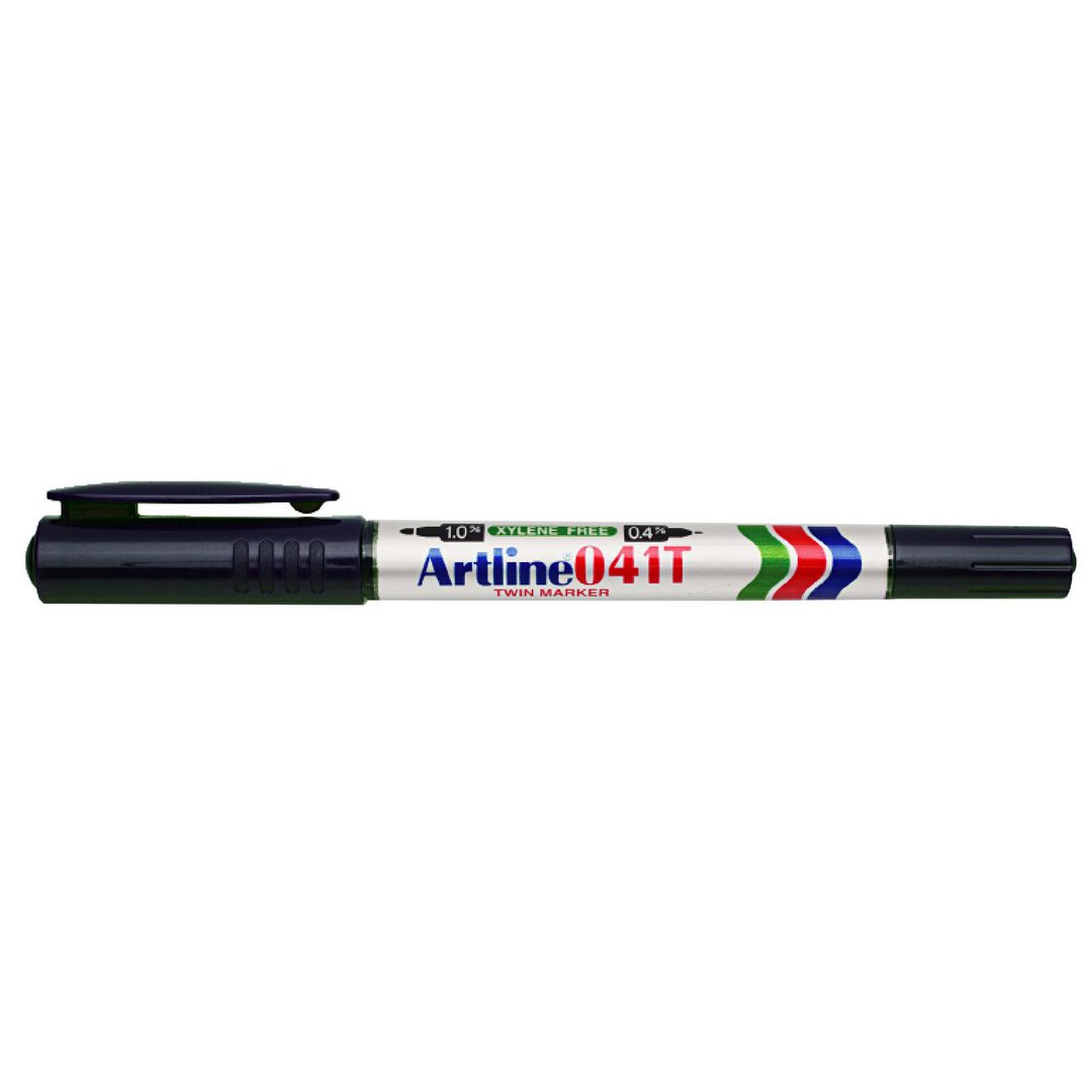 Märkpenna Artline 041T 2-i-1 rund svart (12 pack)