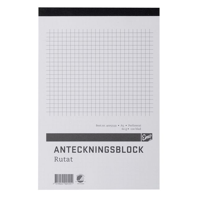 Anteckningsblock A5 100 blad perf rutat (10 pack)