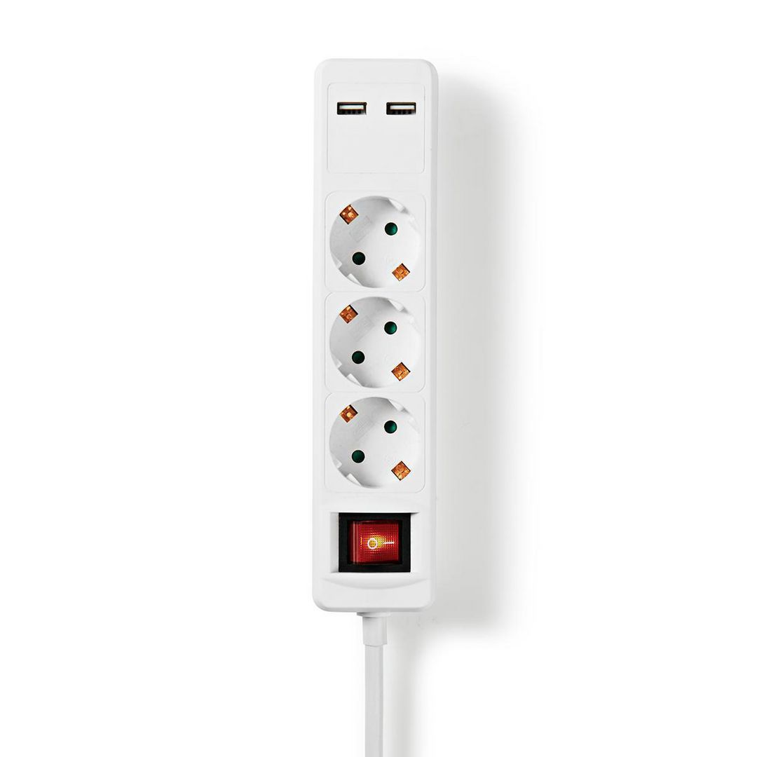 Grenuttag Nedis jordad 3-väg + 2 USB