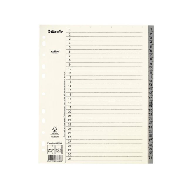 Pappregister Servo System A4+ 1-31 grå (10 pack)
