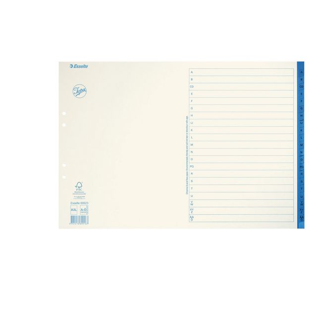 Pappregister Jopa A3L A-Ö vit/blå (10 pack)