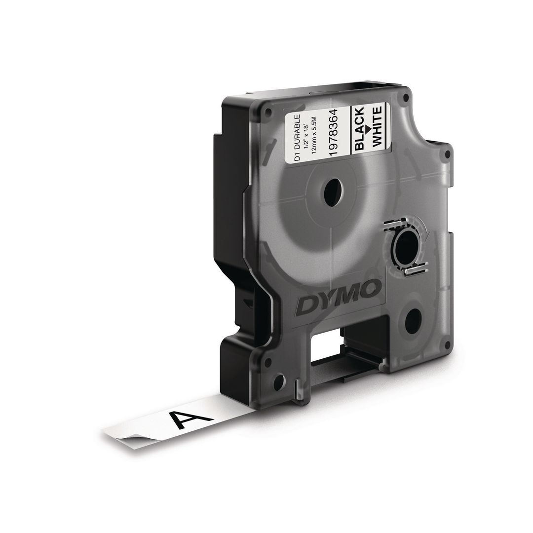 Tape Dymo Durable D1 12mm svart på vit