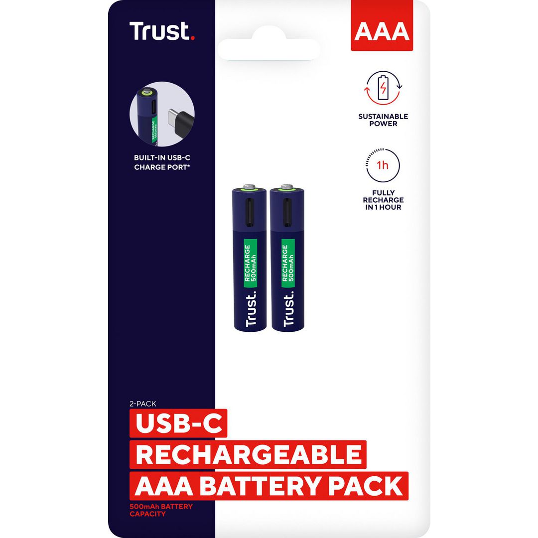 Batteri Laddbar Trust AAA USB-C 2/fp