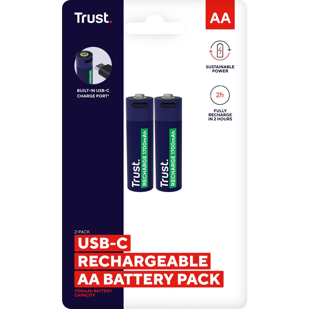 Batteri Laddbar Trust AA USB-C 2/fp