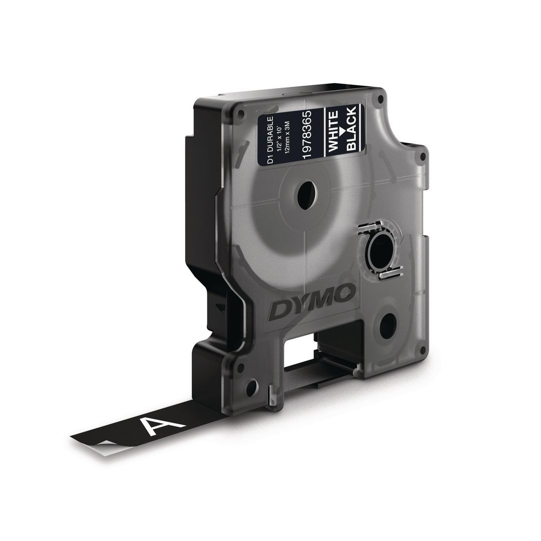 Tape Dymo Durable D1 12mm vit på svart