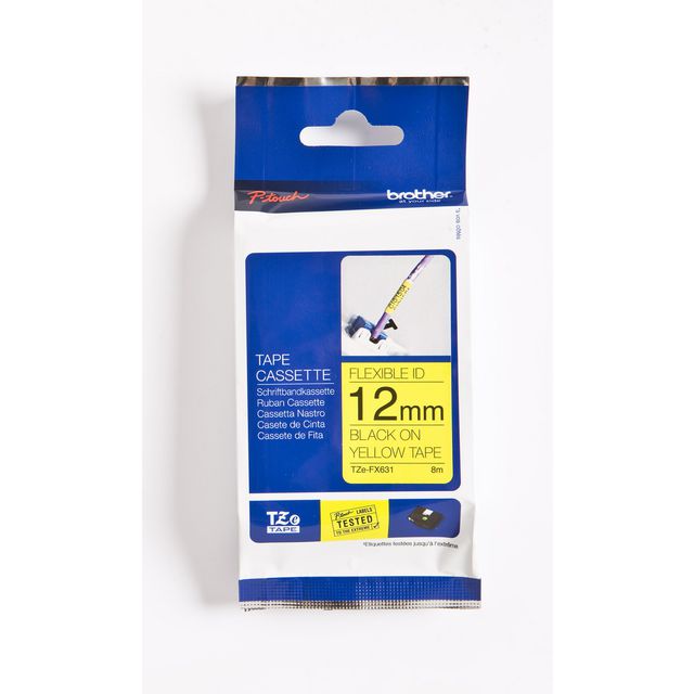 Tape Brother TZEFX631 12mm svart på gul