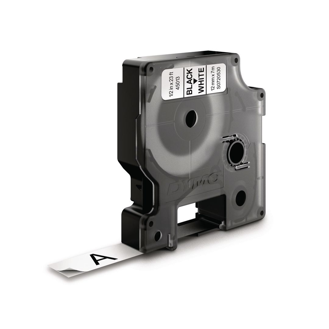 Tape Dymo D1 12mm svart på vit 10/fp
