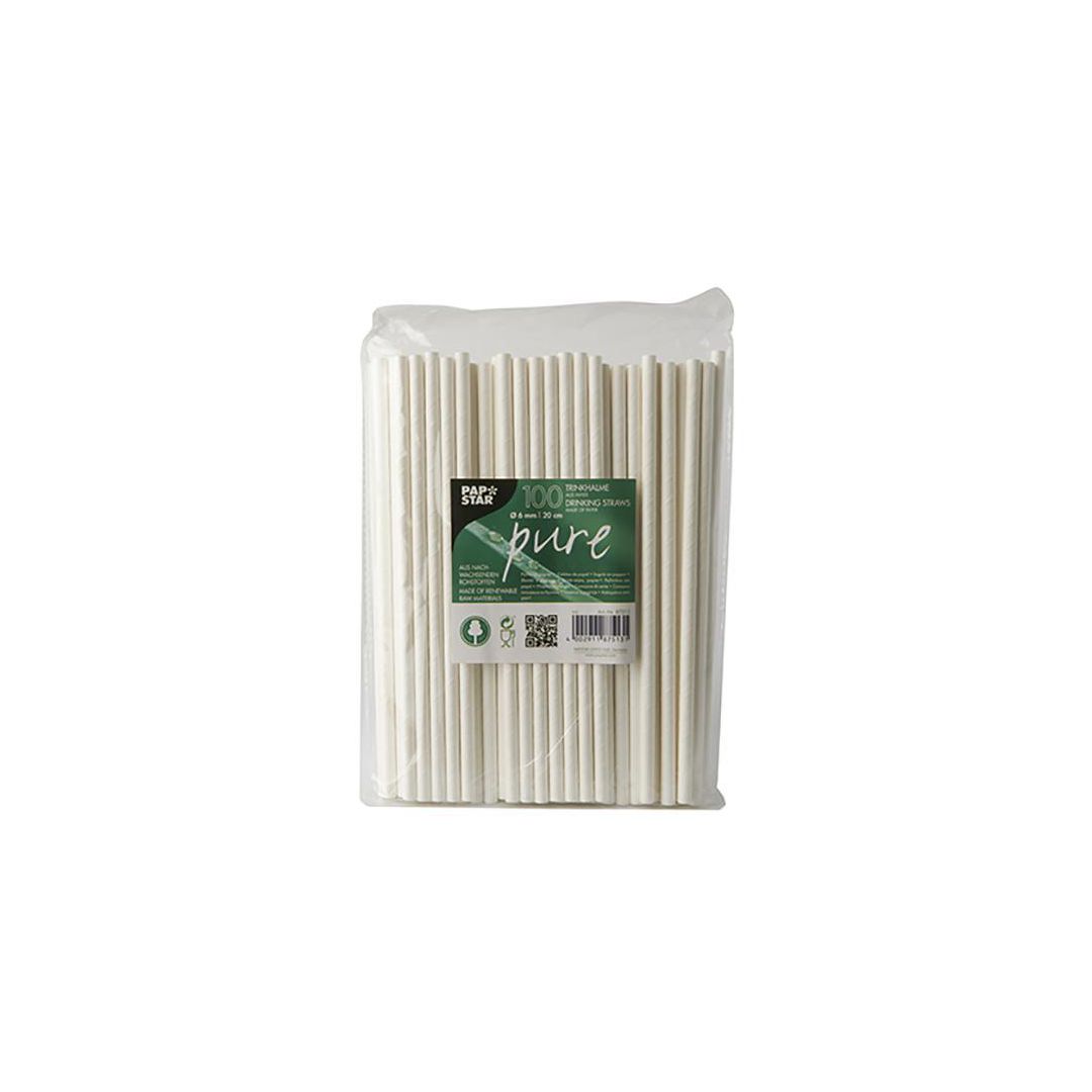 Sugrör PURE papper 6mmx20cm vit 100/fp