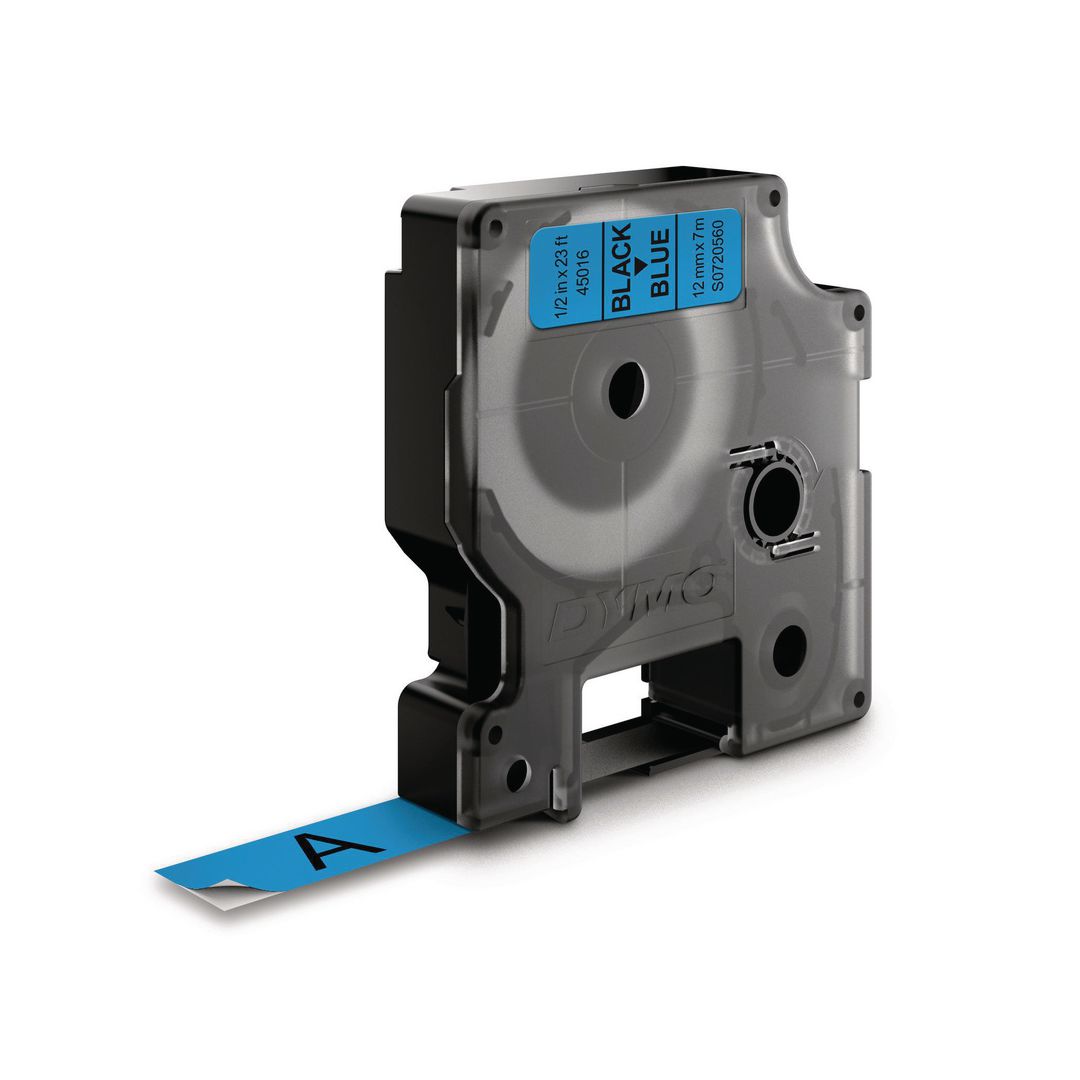 Tape Dymo D1 12mm svart på blå