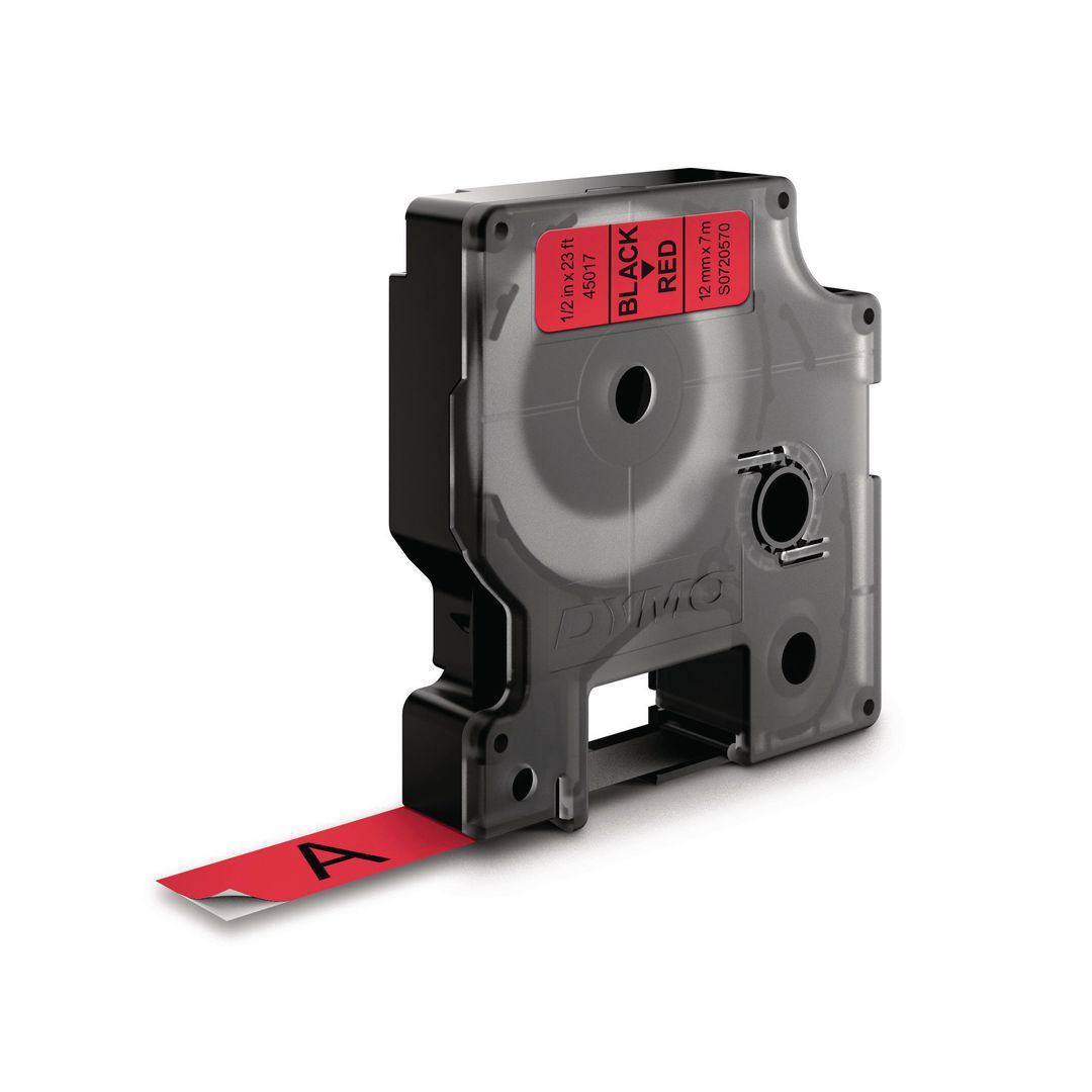 Tape Dymo D1 12mm svart på röd