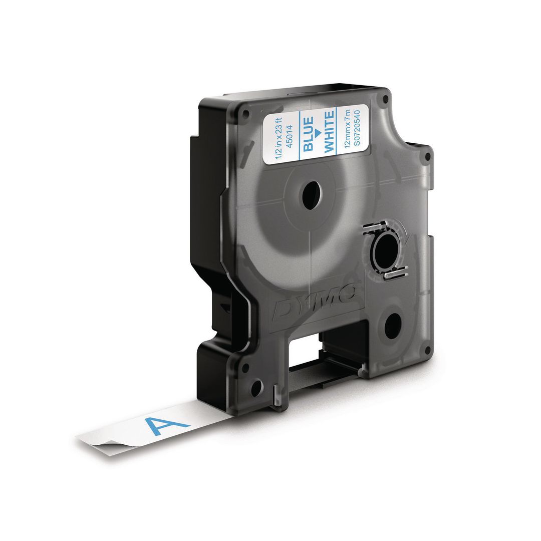Tape Dymo D1 12mm blå på vit