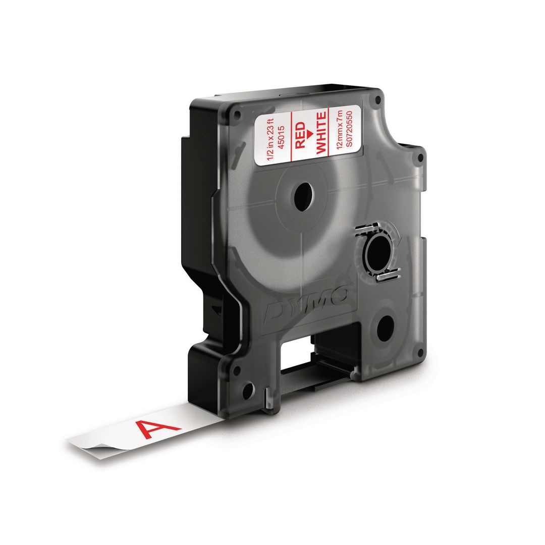 Tape Dymo D1 12mm röd på vit