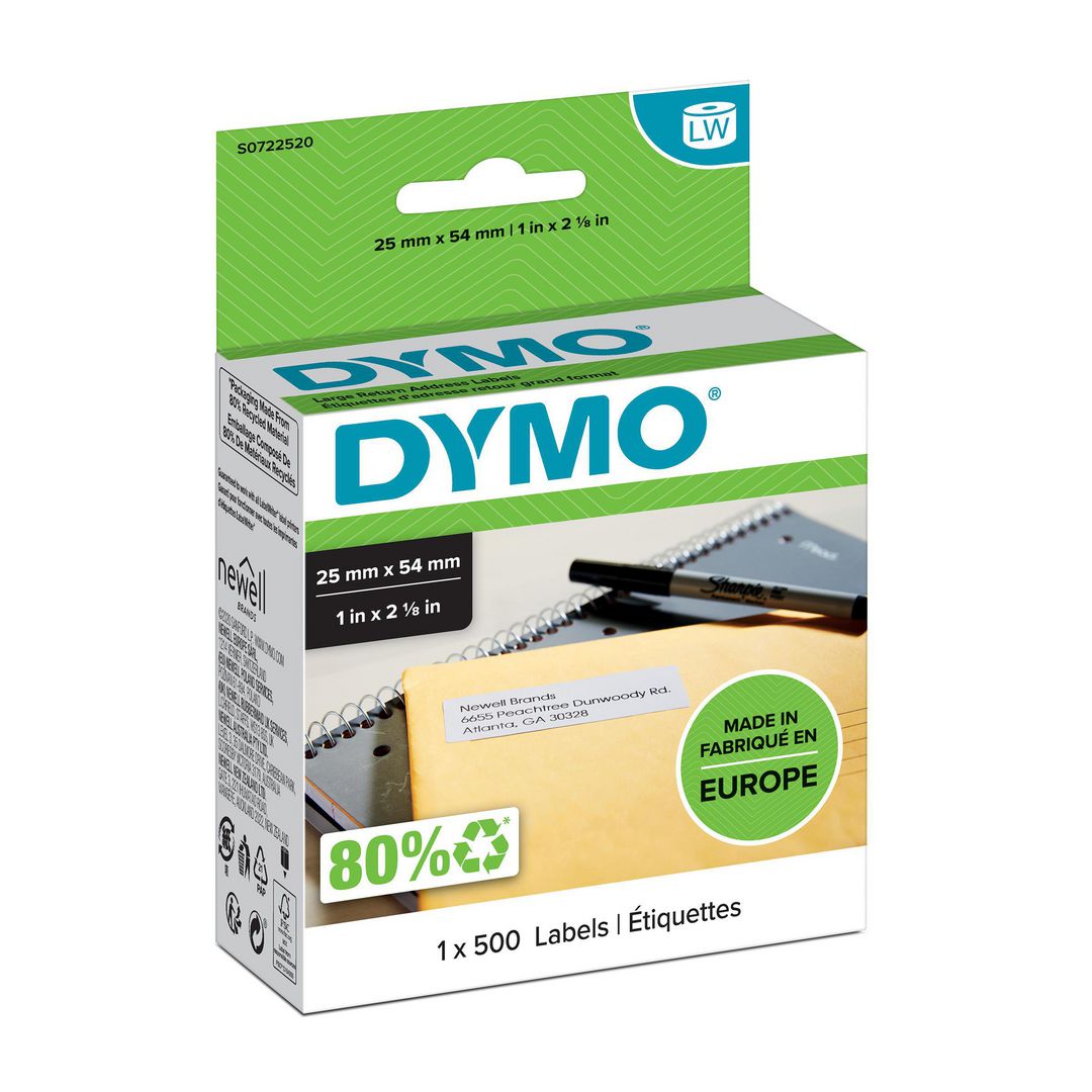 Etikett Dymo LW retur 25x54mm 500/fp