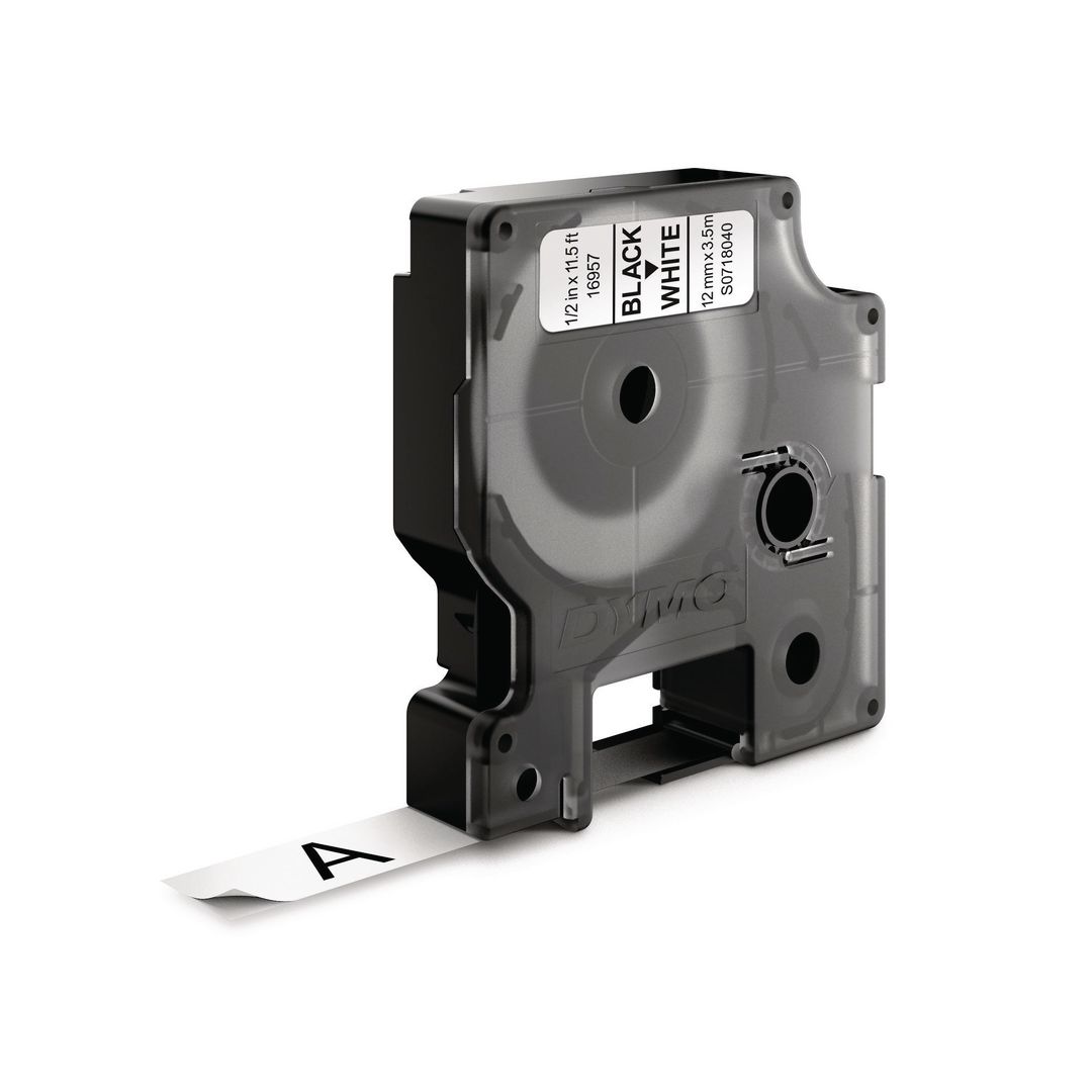 Tape Dymo D1 12mm nylon svart på vit