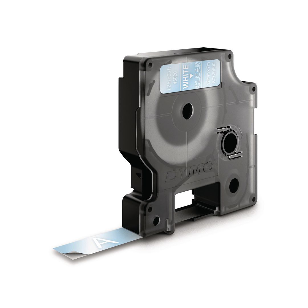 Tape Dymo D1 12mm vit på klar