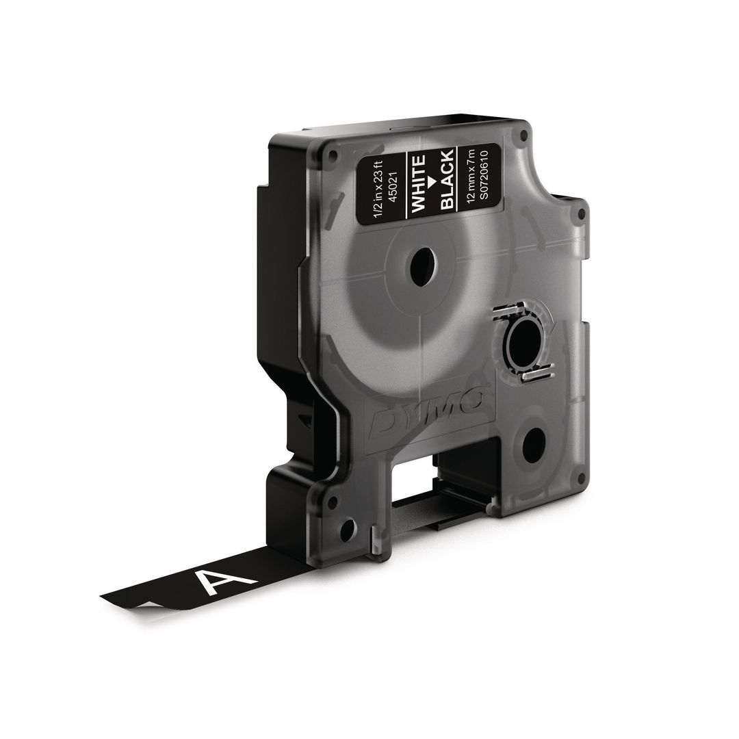 Tape Dymo D1 12mm vit på svart