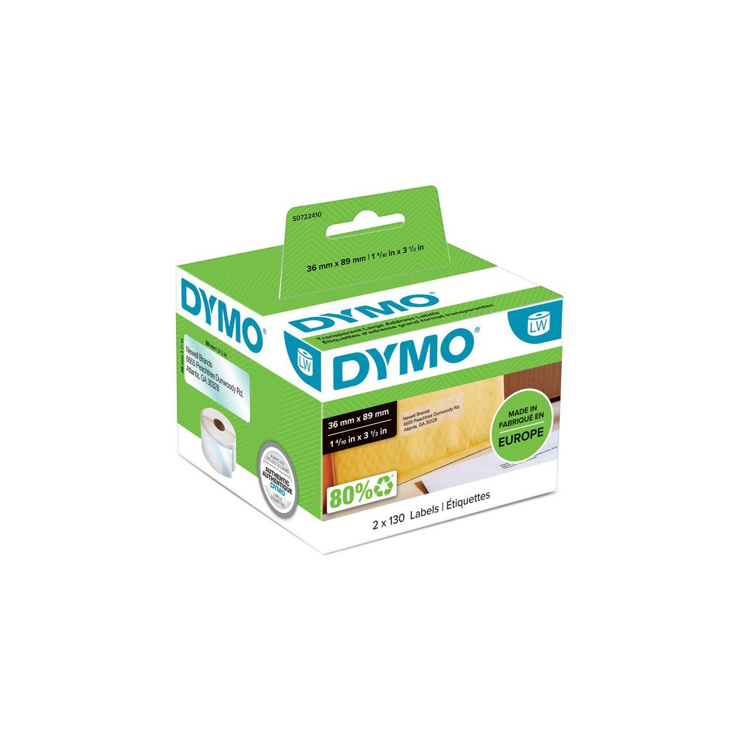 Etikett Dymo LW 36x89mm transp. 2rl/fp