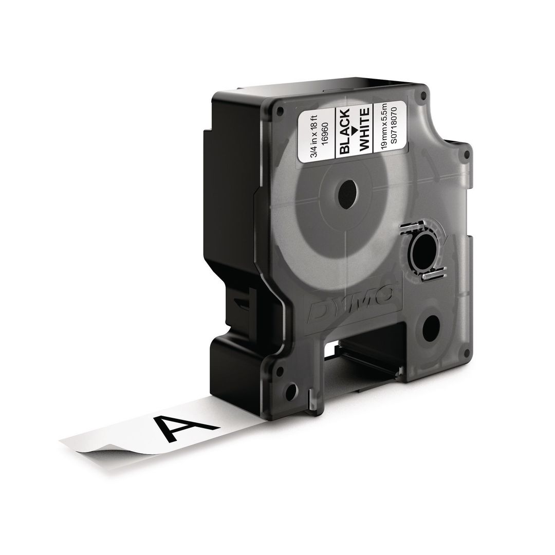 Tape Dymo D1 19mm perm. svart på vit