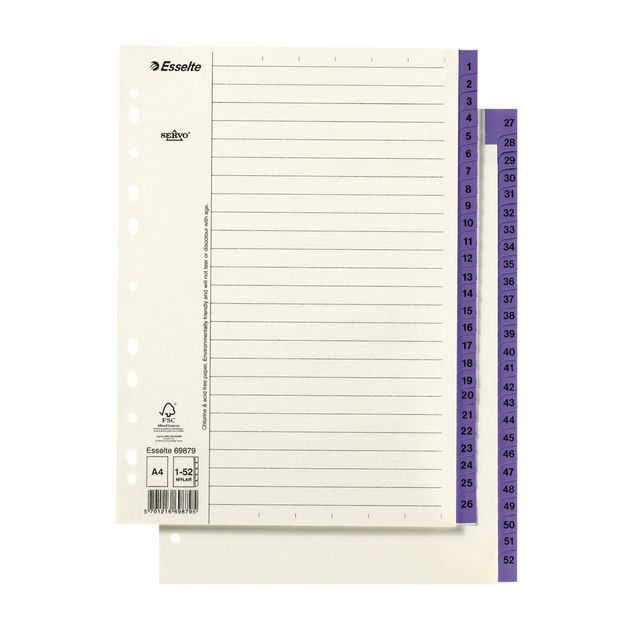Pappregister Servo A4 1-52 lila flik