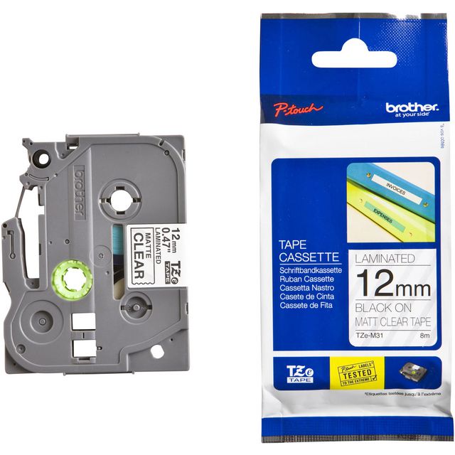 Tape Brother TZEM31 12mm sv på klar matt