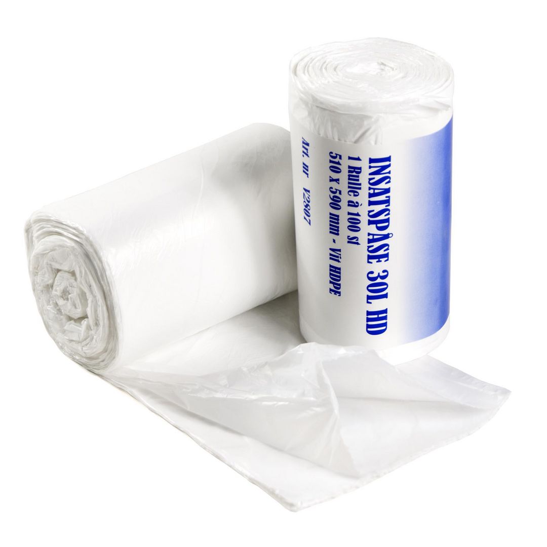 Papperskorgspåse HD 30L vit 100/rl