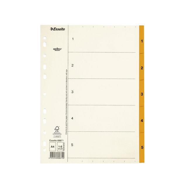 Pappregister Servo A4 1-5 orange flik (20 pack)