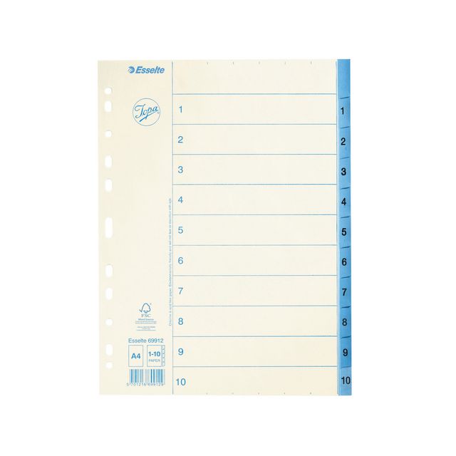 Pappregister Jopa A4 1-10 vit/blå (10 pack)