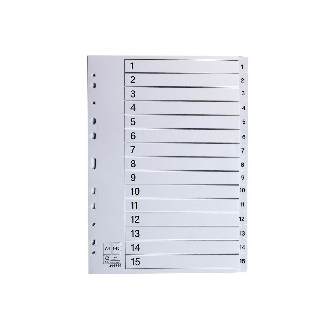 Register plastflik 1-15 vit 10/fp