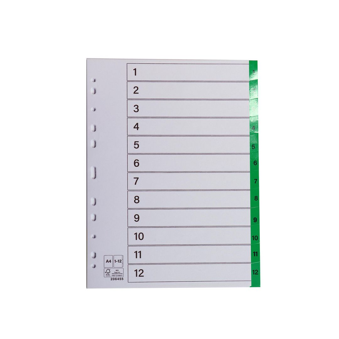 Register plastflik 1-12 grön 10/fp