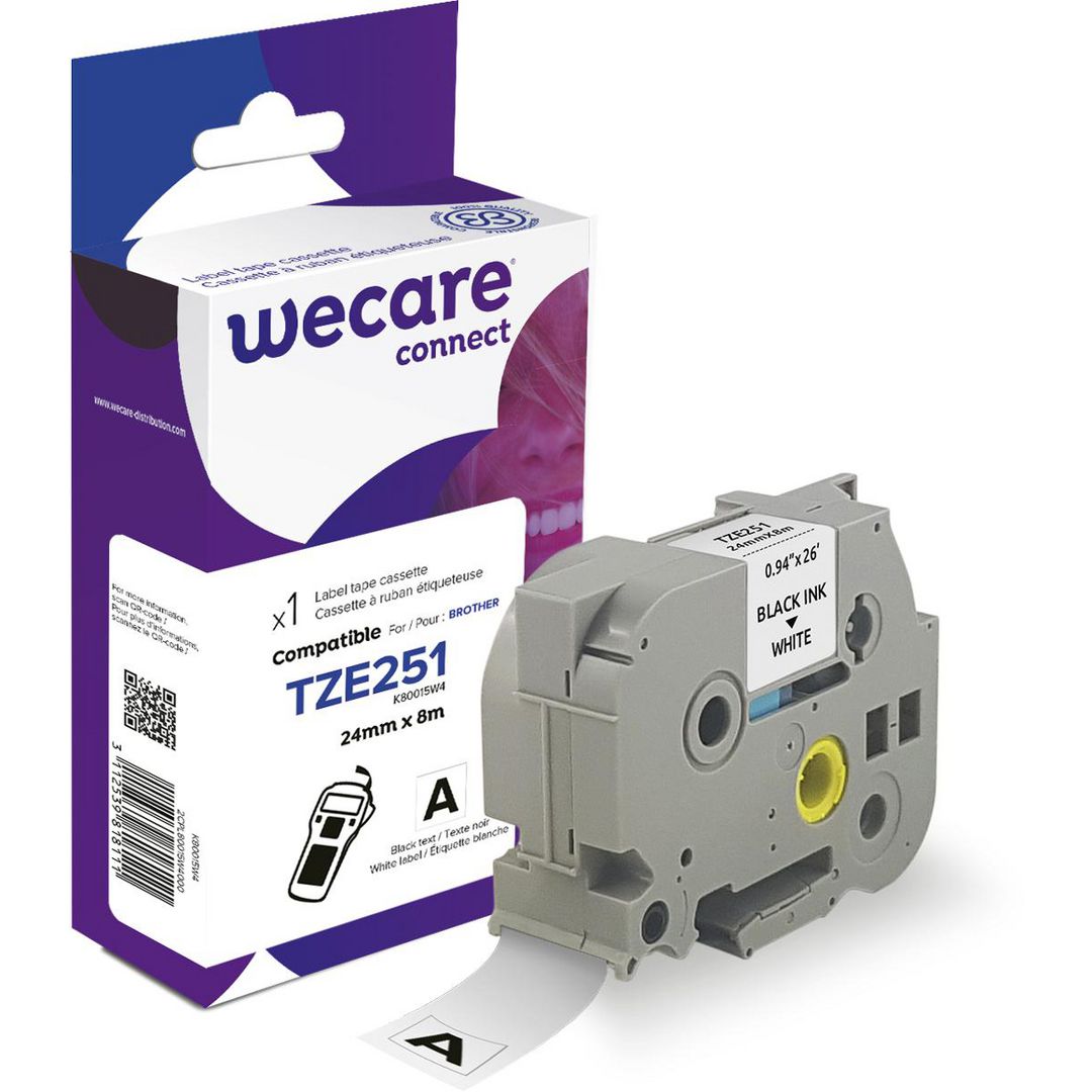 Tape WECARE 24mm TZe-251 svart på vit