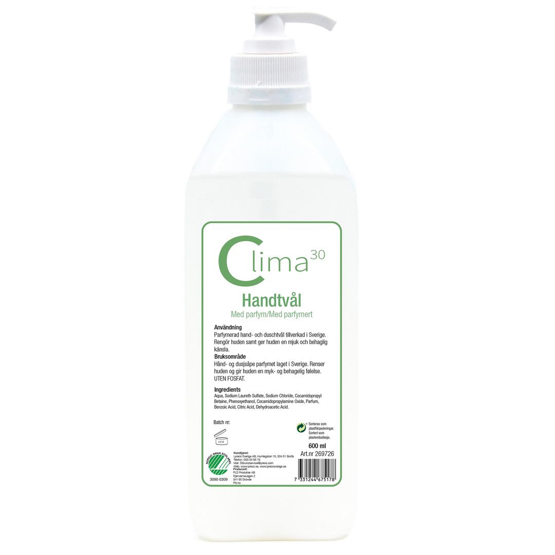 Tvål CLIMA30 med pump parfym. 600ml