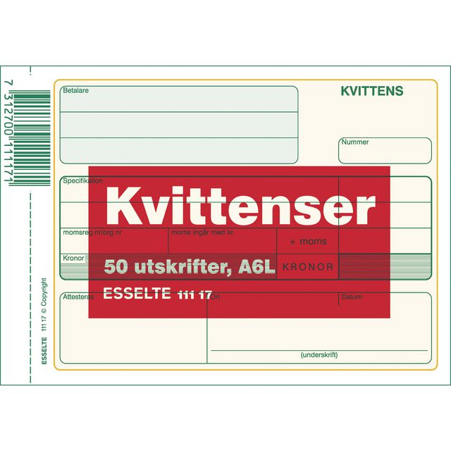 Blankett kvittens A6L 50 blad (10 pack)