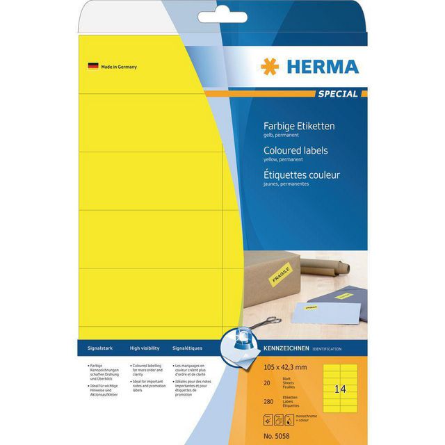 Etikett HERMA 105x42,3mm gul 280/fp