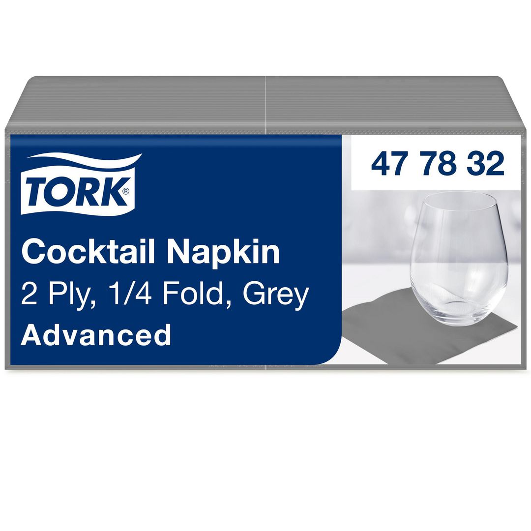 Servett Tork Cocktail 2-lags grå 200/fp